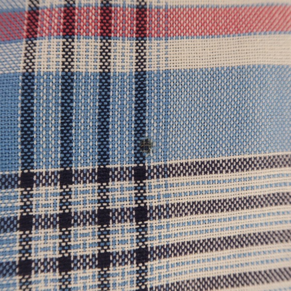 VTG Hopsack Shirt Mens L LT Blue Red Check Cotton Blend Button Up Pocket - Picture 11 of 11